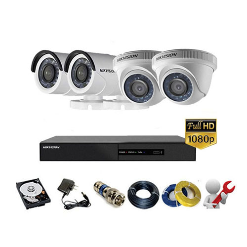 Trọn bộ 4 Camera, Đầu ghi hình TVI HIKVISION 2MP thông dụng